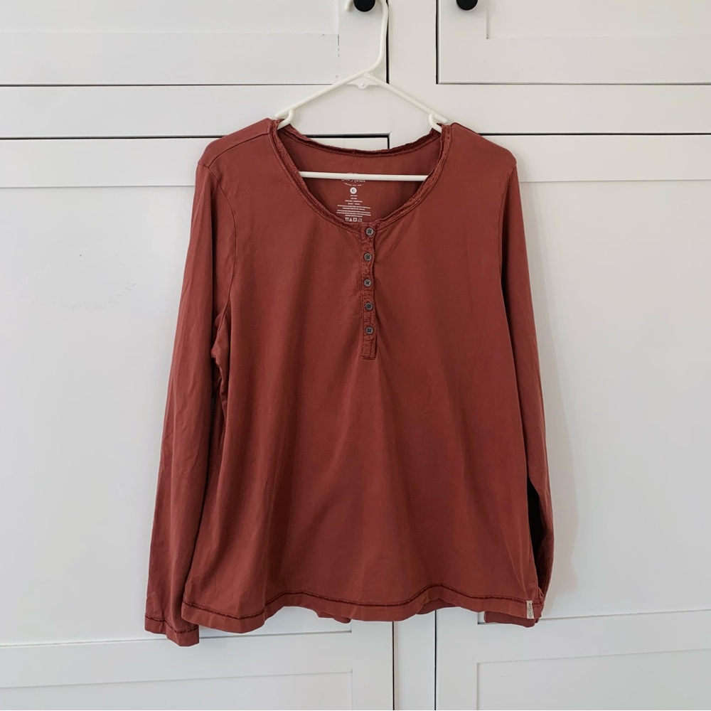 Old Ranch Cotton Brown Henley Long Sleeve Top Size XL
